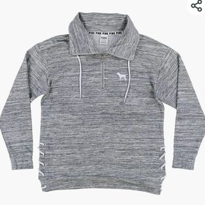 VS Pink grey sweatshirt with lace up half zip